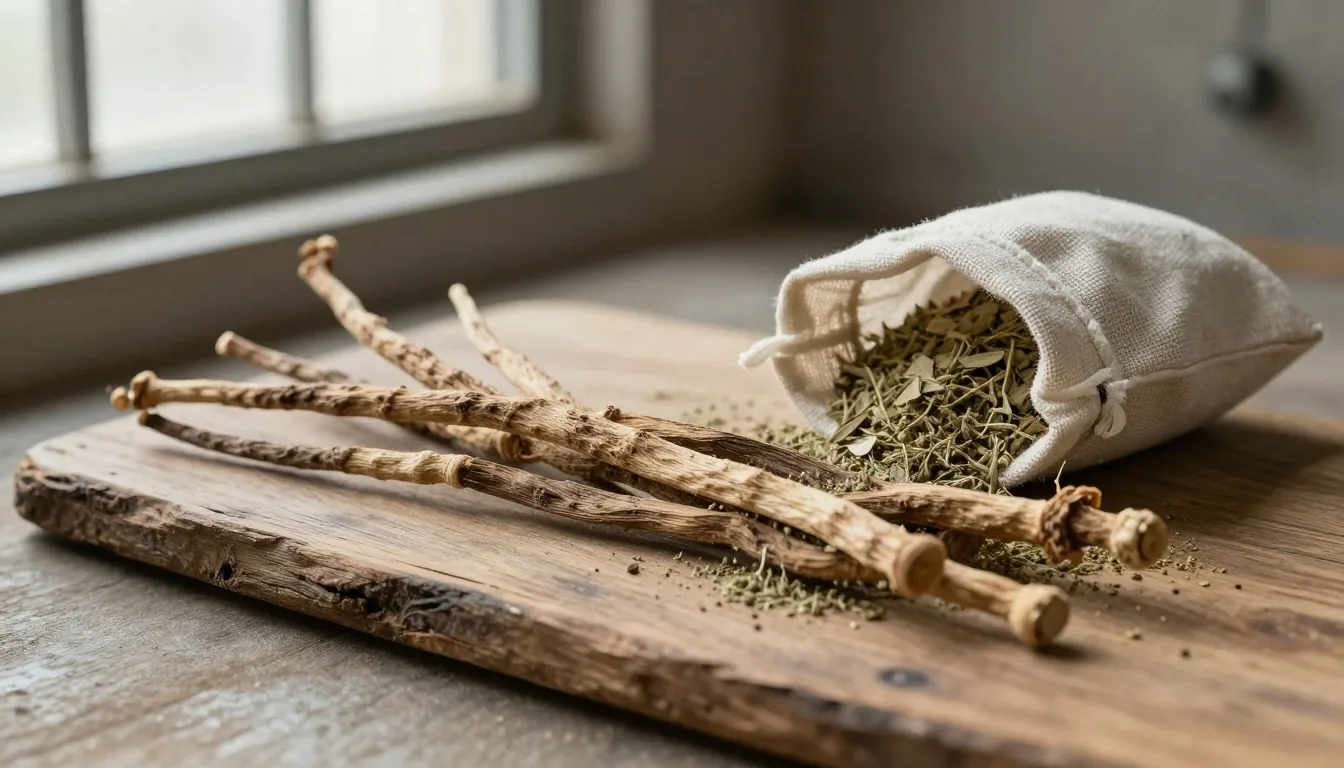 Botanical ingredient sources on weathered wood