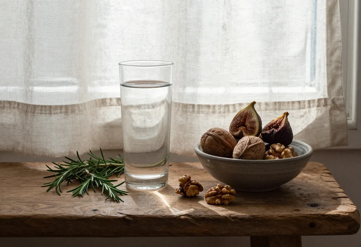 Morning wellness routine on a wooden bench