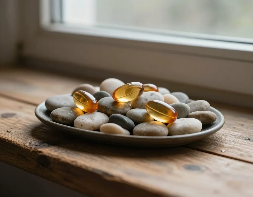 B-complex vitamin tablets on wood