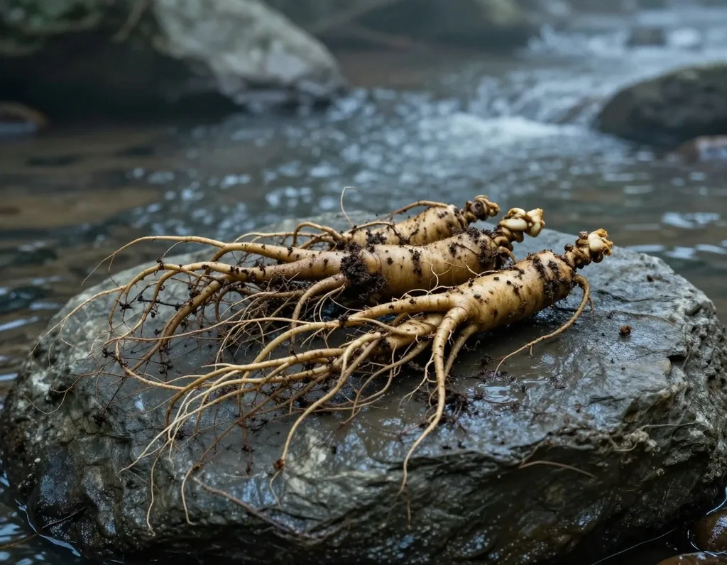 Ginseng roots on wood